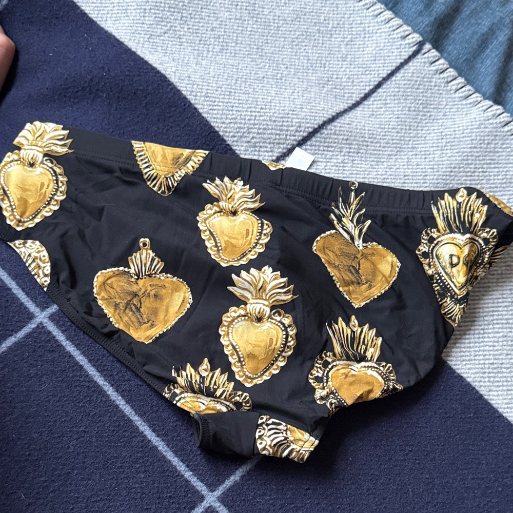 Dolce & Gabbana Black Swim Briefs with Gold Sacred Heart Motif - Picture 4 of 5